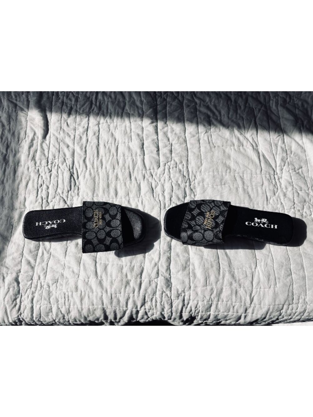 Coach Womens Black Slide Sandals Lightweight Slip-On Casual Footwear Durable